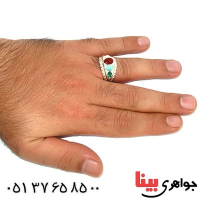 انگشتر چند جواهر مرغوب مردانه درشت سنتی پنج نگین _کد:1376