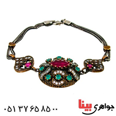 دستبند نگین رنگی زنانه عثمانی مدل عتیقه _کد:9786
