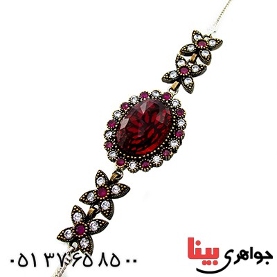 دستبند نگین سرخ یاقوتی زنانه درشت عثمانی _کد:9794