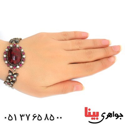 دستبند نگین سرخ یاقوتی زنانه درشت عثمانی _کد:9794