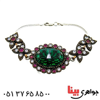 دستبند نگین سبز زمردی زنانه درشت عثمانی _کد:9798