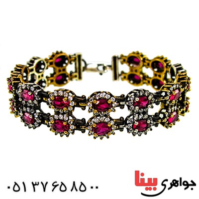 دستبند نگین سرخ یاقوتی زنانه عثمانی مدل روژان _کد:9801