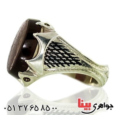 انگشتر عقیق خراسانی مردانه سوهانی درشت با حکاکی حدیث ولایت _کد:9806