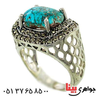 انگشتر فیروزه نیشابوری زنانه درشت رادیوم لوکس مارکازیتی _کد:9808