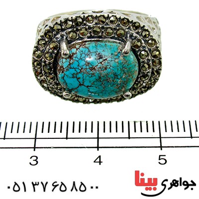 انگشتر فیروزه نیشابوری زنانه درشت رادیوم لوکس مارکازیتی _کد:9808