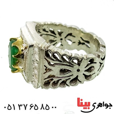 انگشتر زمرد زامبیا مردانه درشت آینه کاری درخشان _کد:1378