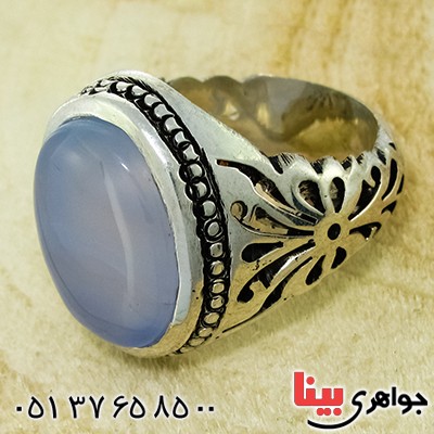 انگشتر عقیق یمنی کبود لایه ای درشت مردانه اسلیمی _کد:9814