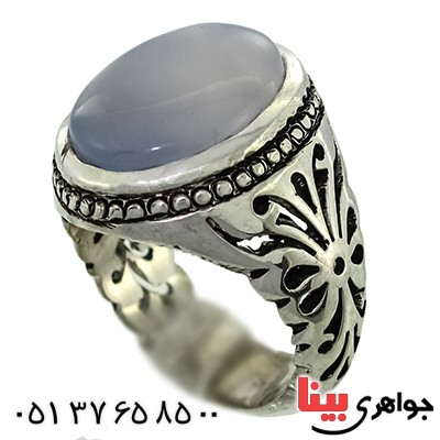 انگشتر عقیق یمنی کبود لایه ای درشت مردانه اسلیمی _کد:9814