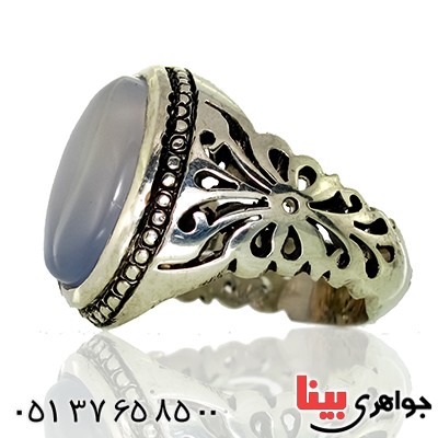 انگشتر عقیق یمنی کبود لایه ای درشت مردانه اسلیمی _کد:9814