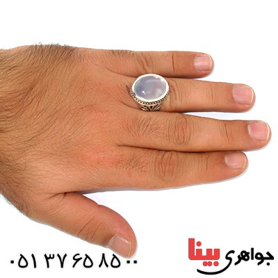 انگشتر عقیق یمنی کبود لایه ای درشت مردانه اسلیمی _کد:9814