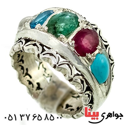 انگشتر چند جواهر مرغوب مردانه درشت سنتی پنج نگین _کد:1381