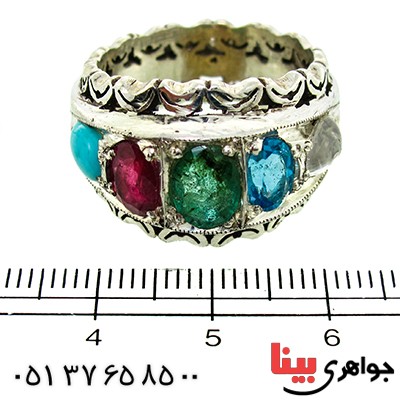 انگشتر چند جواهر مرغوب مردانه درشت سنتی پنج نگین _کد:1381
