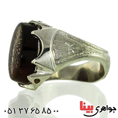 انگشتر عقیق خراسانی مردانه کلاسیک درشت با حکاکی چهارده معصوم _کد:9824