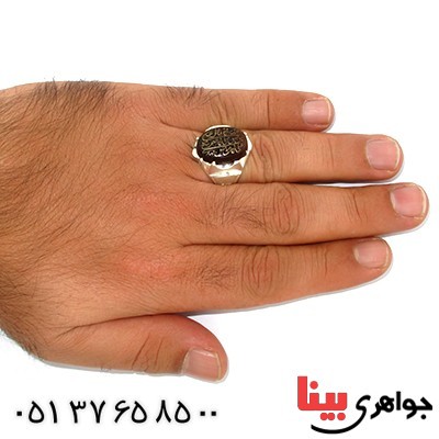 انگشتر عقیق خراسانی مردانه کلاسیک درشت با حکاکی چهارده معصوم _کد:9824