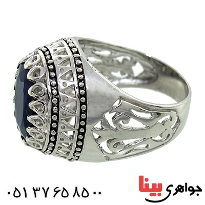 انگشتر یاقوت کبود درشت مردانه دوراشکی اسلیمی _کد:9826
