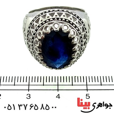 انگشتر یاقوت کبود درشت مردانه دوراشکی اسلیمی _کد:9826