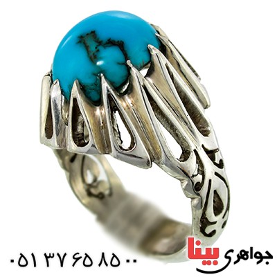 انگشتر فیروزه مصری درجه یک درشت مردانه دور اشکی فاخر _کد:1383