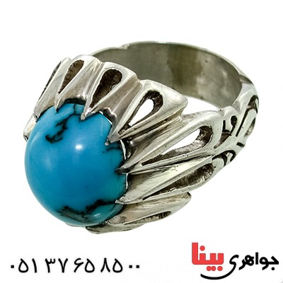 انگشتر فیروزه مصری درجه یک درشت مردانه دور اشکی فاخر _کد:1383