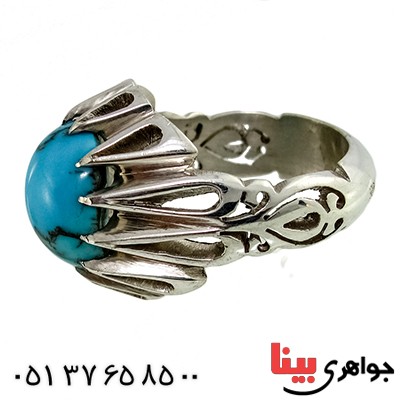 انگشتر فیروزه مصری درجه یک درشت مردانه دور اشکی فاخر _کد:1383