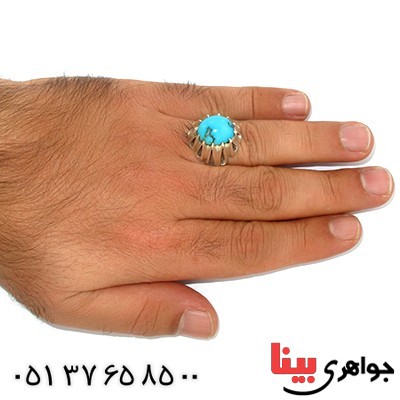 انگشتر فیروزه مصری درجه یک درشت مردانه دور اشکی فاخر _کد:1383