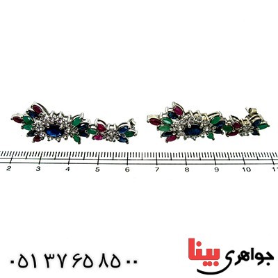 گوشواره چند جواهر یاقوت و زمرد زنانه رادیوم لوکس مدل گل چهره _کد:9830