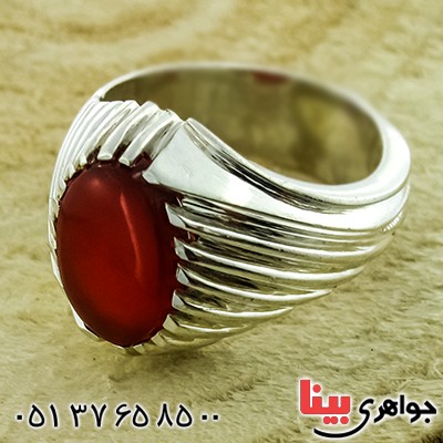 انگشتر عقیق یمنی مرغوب مردانه درشت شیاردار چشمگیر _کد:1390
