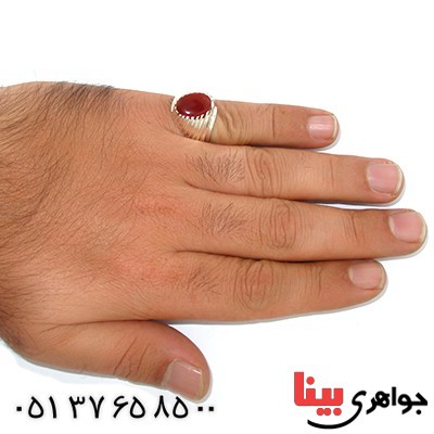 انگشتر عقیق یمنی مرغوب مردانه درشت شیاردار چشمگیر _کد:1390