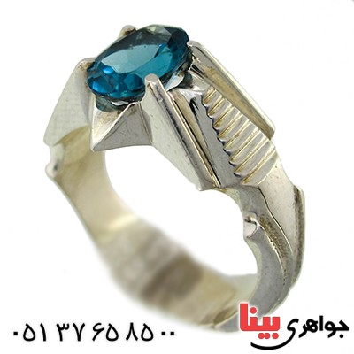 انگشتر توپاز لندنی خوشرنگ و تک مردانه چهار چنگ _کد:9838