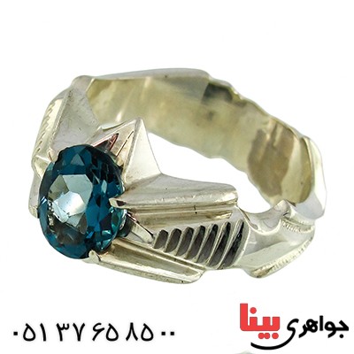 انگشتر توپاز لندنی خوشرنگ و تک مردانه چهار چنگ _کد:9838