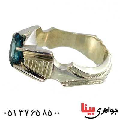 انگشتر توپاز لندنی خوشرنگ و تک مردانه چهار چنگ _کد:9838