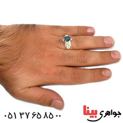 انگشتر توپاز لندنی خوشرنگ و تک مردانه چهار چنگ _کد:9838