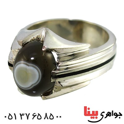 انگشتر عقیق باباقوری تک مردانه چهار چنگ کلاسیک _کد:1393
