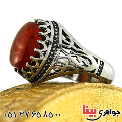 انگشتر عقیق قرمز مردانه یا علی قرینه _کد:9849