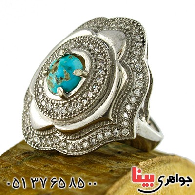 انگشتر فیروزه نیشابوری درشت زنانه مدل مشکات _کد:9860