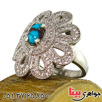 انگشتر فیروزه نیشابوری زنانه درشت مدل فلاور _کد:9864