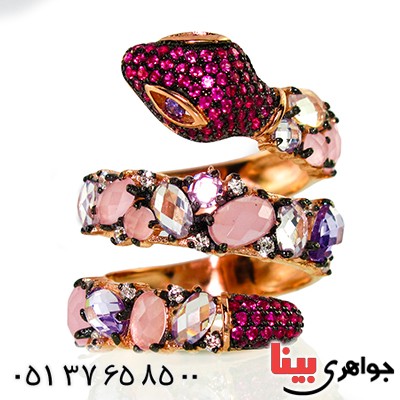 انگشتر نگین کریستالی زنانه سلطنتی خاص مدل مارپیچ _کد:9867