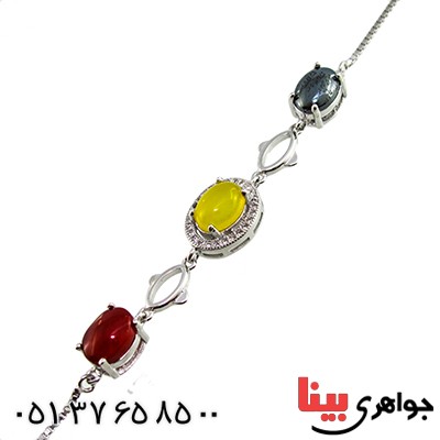 دستبند چند جواهر عقیق و حدید زنانه مدل پرنیا _کد:9873
