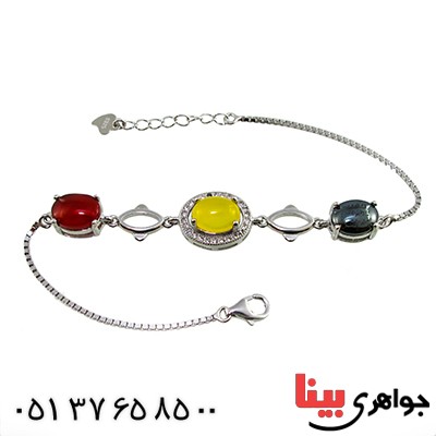دستبند چند جواهر عقیق و حدید زنانه مدل پرنیا _کد:9873
