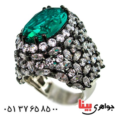 انگشتر نگین کریستالی زمردی زنانه سلطنتی خاص مدل ماهاراجه _کد:1406