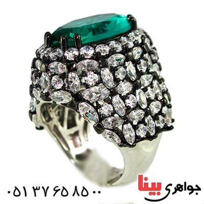 انگشتر نگین کریستالی زمردی زنانه سلطنتی خاص مدل ماهاراجه _کد:1406