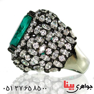 انگشتر نگین کریستالی زمردی زنانه سلطنتی خاص مدل ماهاراجه _کد:1406