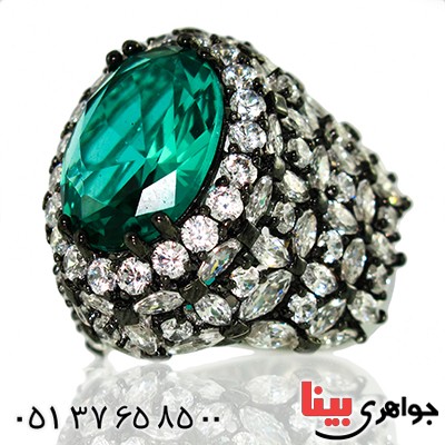 انگشتر نگین کریستالی زمردی زنانه سلطنتی خاص مدل ماهاراجه _کد:1406