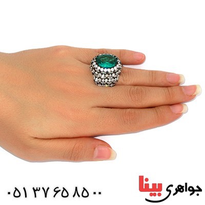 انگشتر نگین کریستالی زمردی زنانه سلطنتی خاص مدل ماهاراجه _کد:1406