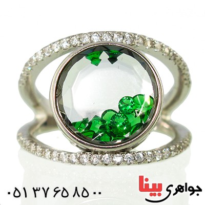 انگشتر زنانه دانه های زمردی متحرک مدل الیزابت _کد:9876