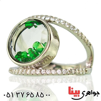 انگشتر زنانه دانه های زمردی متحرک مدل الیزابت _کد:9876