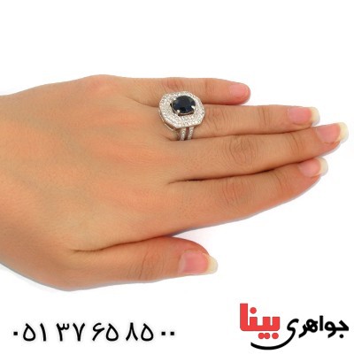 انگشتر یاقوت کبود زنانه درشت مدل حوریا _کد:9877