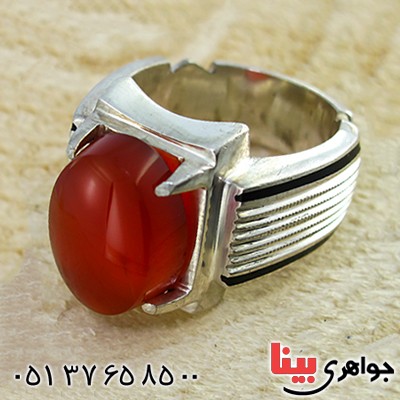 انگشتر عقیق یمنی درشت مردانه شیاردار کلاسیک فاخر _کد:1408