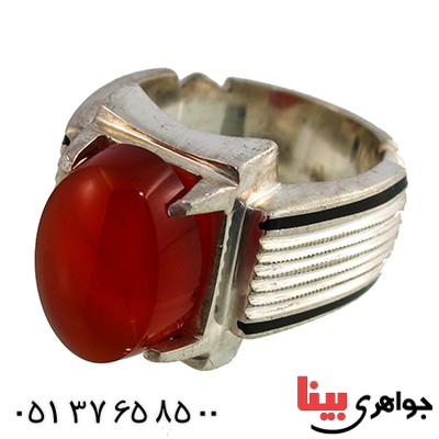 انگشتر عقیق یمنی درشت مردانه شیاردار کلاسیک فاخر _کد:1408