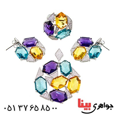 سرویس چند جواهر آمتیست، توپاز و سیترین زنانه درشت رادیوم لوکس مدل الیکا _کد:1409