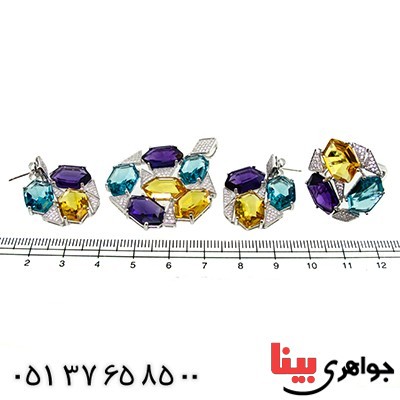 سرویس چند جواهر آمتیست، توپاز و سیترین زنانه درشت رادیوم لوکس مدل الیکا _کد:1409